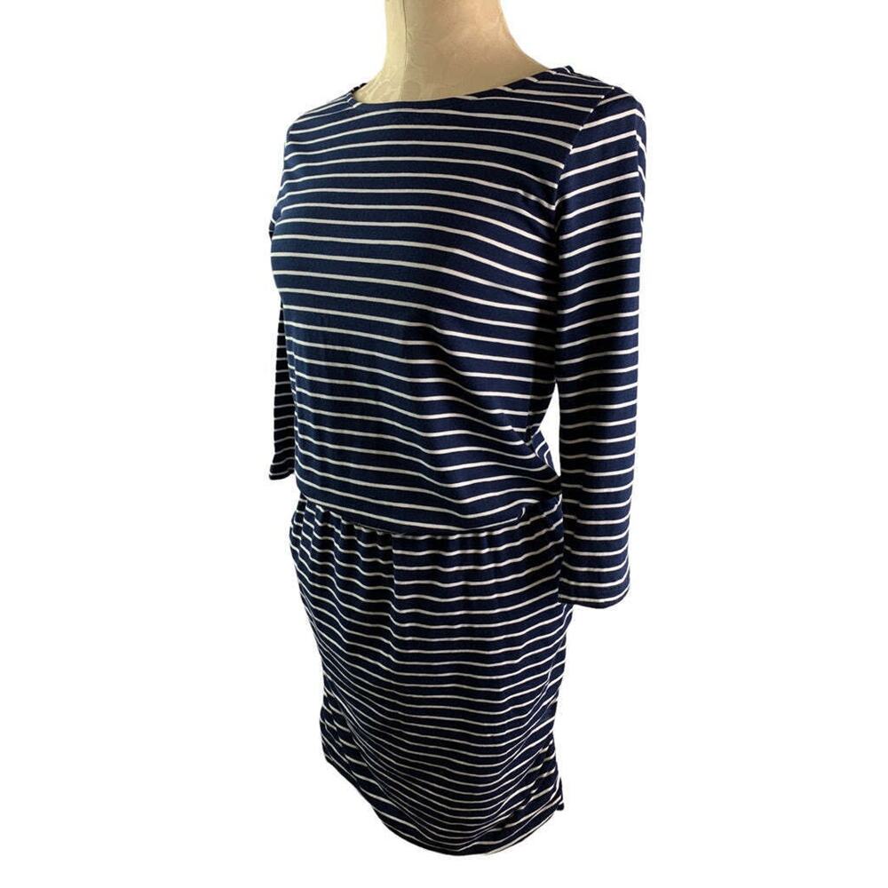 Small Hatley Blue White Striped Jersey Knit Pullover Dress Rouched Sides‎